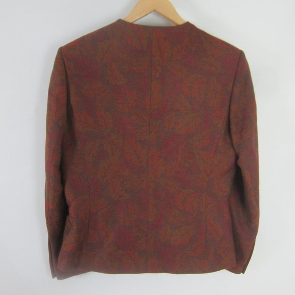 Vtg Aquascutum Womens M Maroon Red Brown Leaf Print 100% Wool Blazer Jacket - Picture 2 of 11